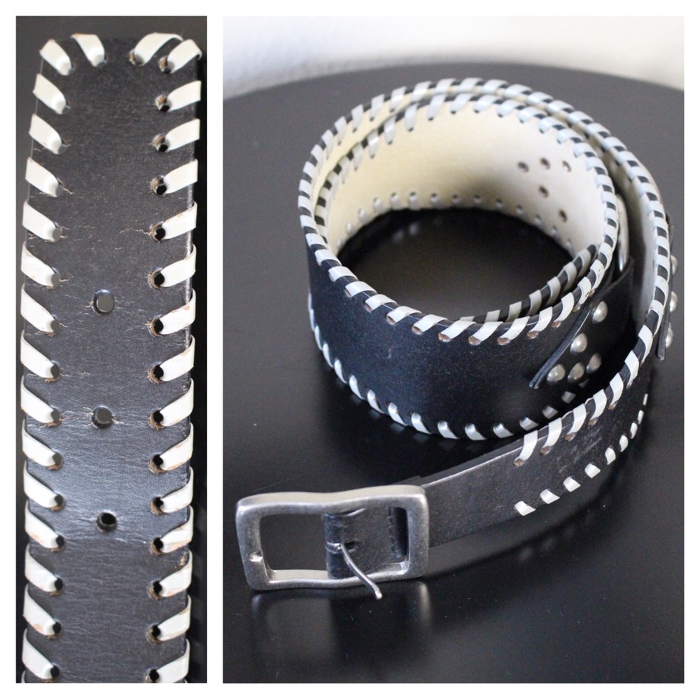 Black and Silver Bonded Leather Belt